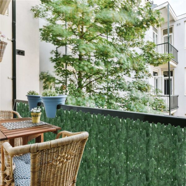 Panou paravan cu frunze artificiale pentru gard sau balcon, 100x300cm, verde inchis - Image 7