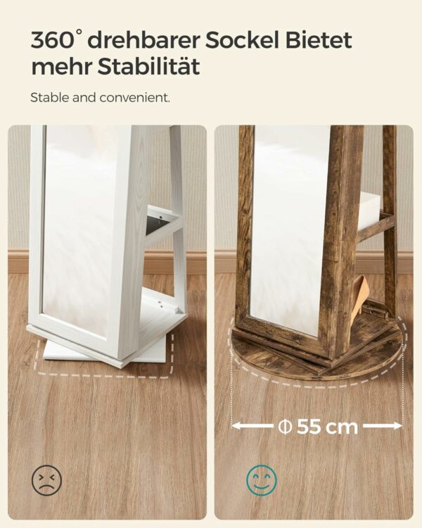 SONGMICS Oglinda de podea cu suport rotativ la 360°, cu spatiu de depozitare, 55x55x161cm, maro rustic - Image 7
