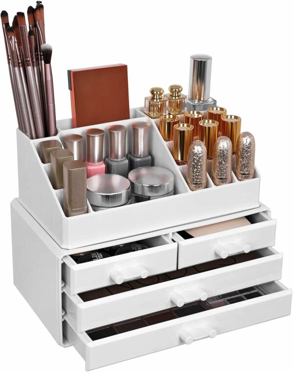 SONGMICS Cosmetics rendszerező, 4 fiókkal és 16 különböző méretű rekesszel, 24x14x19cm, fehér - Image 4