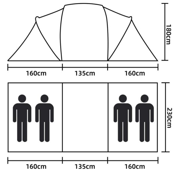Kempingsátor, vízálló, 2 szoba + hall, 4 férőhelyes, 460x200x245cm, zöld - Image 6