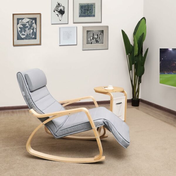 SONGMICS Fa hintaszék, állítható lábtartó, maximum 150kg, 67x125x91cm, szürke - Image 8
