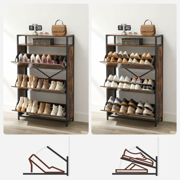 VASAGLE Dulap pantofi din MDF cu ​​3 usi basculante, pentru 15-24 perechi, 80x30x130cm, maro rustic - Image 8