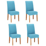 Set 4 huse universale pentru scaun, marime universala, poliester si spandex, albastru deschis