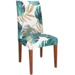 Husa pentru scaun, marime universala, poliester si spandex, 38x70cm, verde cu model floral