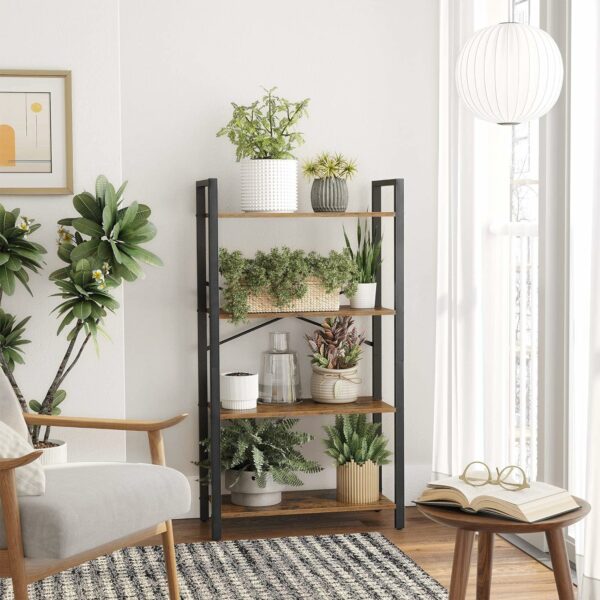 VASAGLE Biblioteca cu 4 etaje din lemn, cadru otel, stil industrial, 66x30x120cm, maro rustic - Image 9