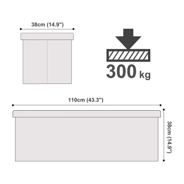 SONGMICS Taburet pliabil cu sezut moale, spatiu de depozitare 120litri, maxim 300kg, 110x38x38cm, alb - Image 10