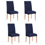 4 db univerzális székhuzat készlet, univerzális méret, poliészter és spandex, 45 x 60 cm, sötétkék