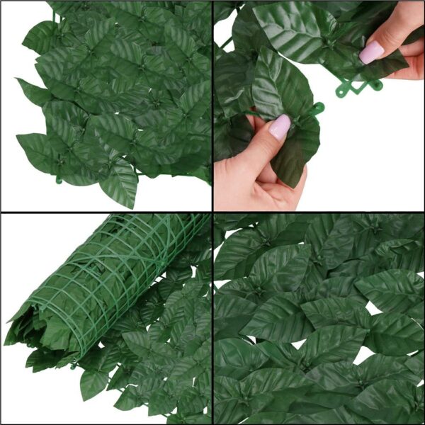 Panou paravan cu frunze artificiale pentru gard sau balcon, 100x300cm, verde inchis - Image 9