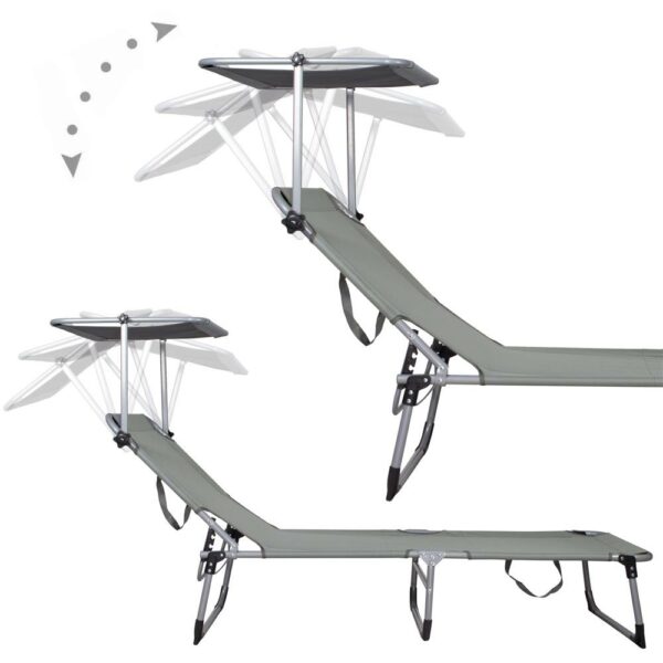 Sezlong pliabil cu parasolar, 188x57x38cm, sarcina 120kg, gri - Image 9