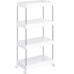 SONGMICS Carucior de depozitare mobil cu roti, pe 4 niveluri, 40x22x86 cm, alb