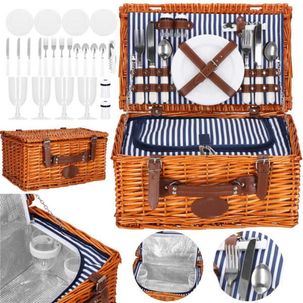 Cos de picnic echipat pentru 4 persoane Deluxe, din rachita, cu vesela si tacamuri, frigorific - Image 2
