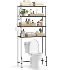 SONGMICS Fürdőszoba tároló polc, átlapolva a mosógépre vagy a wc csészére, 30x83x176 cm, fekete