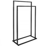 Fém fürdőszobai törölközőtartó, 2 állvánnyal, 84 cm, fekete