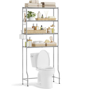 SONGMICS Fürdőszoba tárolópolc, a mosógépre vagy a wc csészére átlapolva, 30x83x176 cm, ezüst