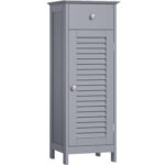 VASAGLE Fürdőszoba padló tároló szekrény, fa fiókos, rácsos ajtó, 32x30x87cm, szürke