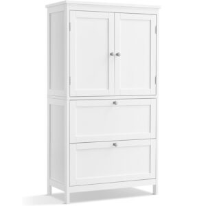 VASAGLE Dulap de baie, din MDF, cu 2 sertare si 2 usi, raft reglabil, 30x60x110cm, alb