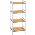 SONGMICS Bambusz polc 4 állítható szinttel, konyhába vagy fürdőszobába, 32x45x111 cm, fehér és barna