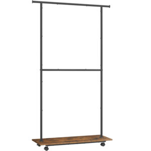 SONGMICS Ruhatartó 2 függesztősínnel és alsó polccal, kerekeken, 35x99x180 cm, fekete