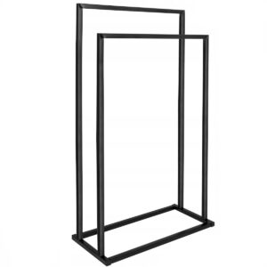 Fém fürdőszobai törölközőtartó, 2 állvánnyal, 84 cm, fekete