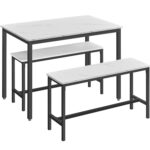 VASAGLE Bárasztal 2 paddal, ipari kivitel, 110x70x75 cm, fehér márvány