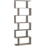 VASAGLE Könyvtár, polc 6 tárolóval, nappaliba, fa, 24x190x70cm, szürke tölgy