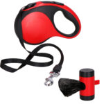 Automata póráz, nagytestű fajtáknak 50 kg-ig, 500 cm, táskatartó, fekete piros
