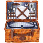 Cos de picnic echipat pentru 4 persoane Deluxe, din rachita, cu vesela si tacamuri, frigorific