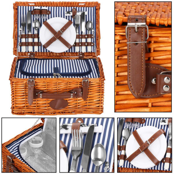 Cos de picnic echipat pentru 4 persoane Deluxe, din rachita, cu vesela si tacamuri, frigorific - Image 8