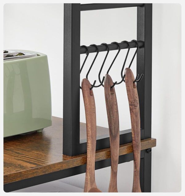 VASAGLE Raft de bucatarie, spatiu cuptor cu microunde, 6 rafturi, 40x60x167cm, maro rustic si negru - Image 9