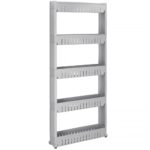 Kerekes tároló állvány konyhába vagy fürdőszobába 5 polccal, 54x13x132cm, szürke