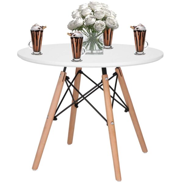 Dohányzóasztal, kerek, átmérő 60 cm, magasság 45 cm, MDF lap, fa lábak, Fehér - Image 2