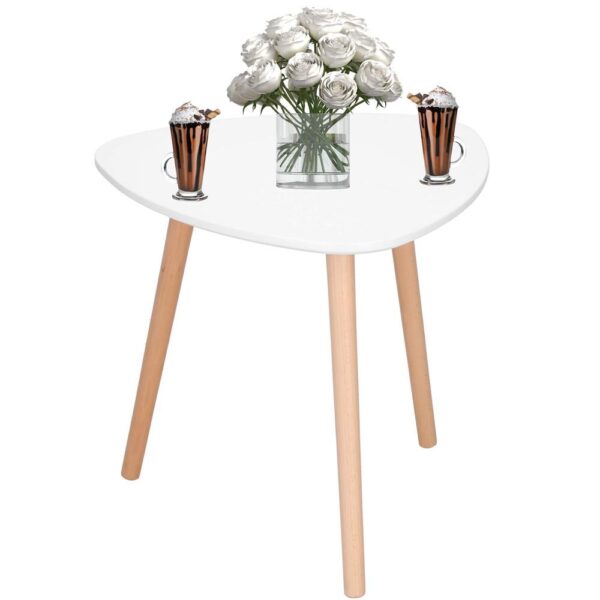 Dohányzóasztal, ovális, átmérő 50 cm, magasság 48 cm, MDF lap, fa lábak, Fehér - Image 2