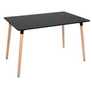 Konyhai étkezőasztal, téglalap alakú, 120x80x74 cm, MDF lap, fa lábak, Fekete