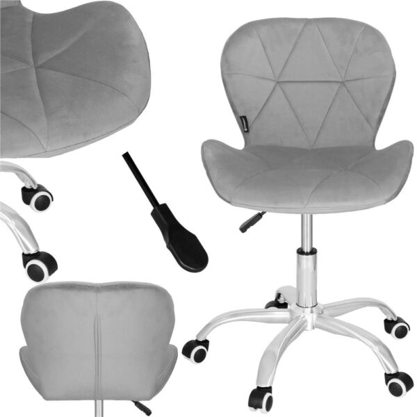 Scaun de birou ergonomic, tapitat cu catifea, 120kg, gri - Image 2
