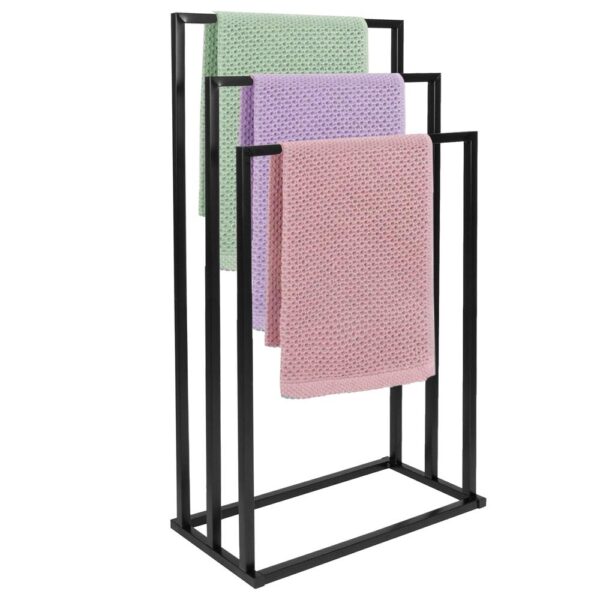 Suport metalic de baie pentru prosoape, cu 3 standuri, 84 cm, negru - Image 2