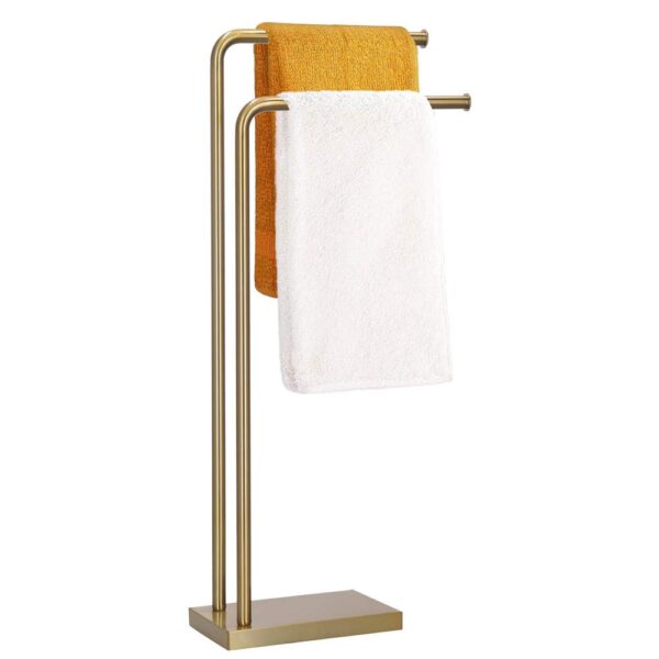 Suport metalic de baie pentru prosoape, cu 2 brate, 80 cm, auriu mat - Image 2