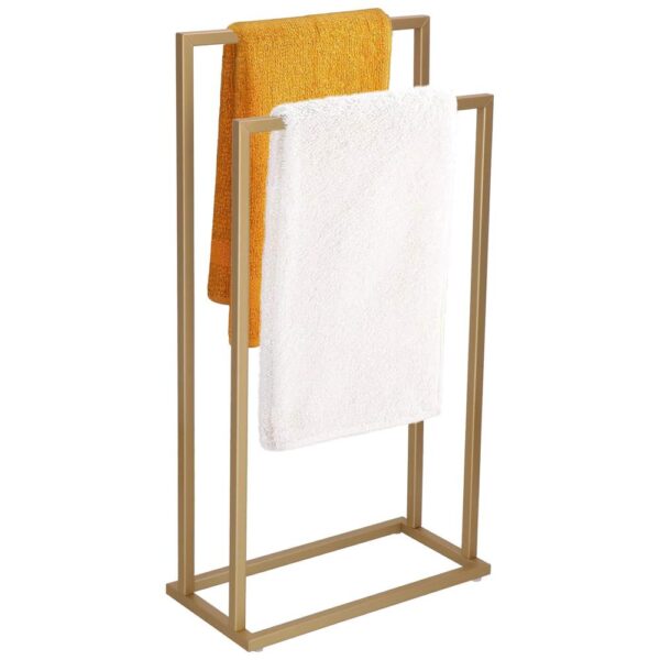 Suport metalic de baie pentru prosoape, cu 2 standuri, 86 cm, auriu mat - Image 2