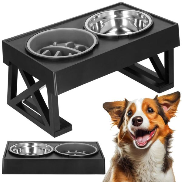 Set 2 boluri cu stand, pentru catei, inaltime si unghi reglabile, 2 x 21 cm - Image 2