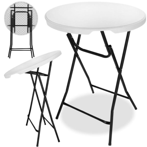 Masa catering profesionala pentru evenimente, inalta, cu picioare metal pliabile, rotunda, d 80 cm, h 110 cm, alb - Image 2
