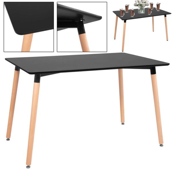Konyhai étkezőasztal, téglalap alakú, 120x80x74 cm, MDF lap, fa lábak, Fekete - Image 10