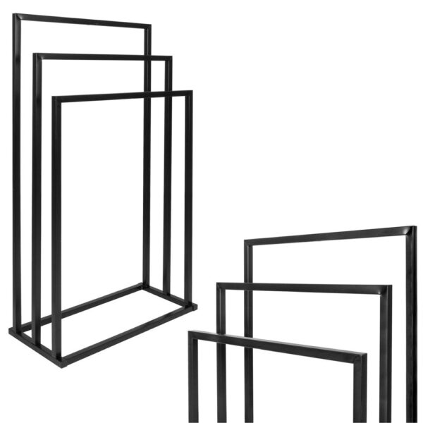 Suport metalic de baie pentru prosoape, cu 3 standuri, 84 cm, negru - Image 10