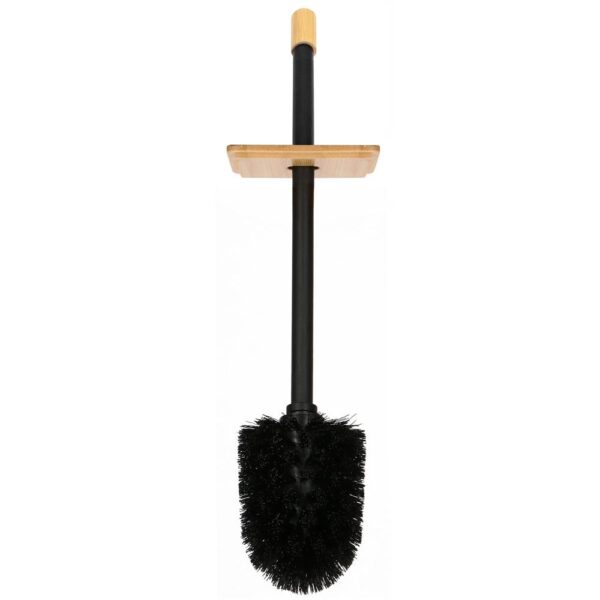 Stand cu perie WC si suport hartie igienica, metal si bambus, 79cm, negru - Image 10