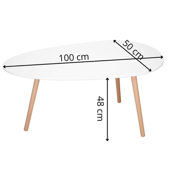 Dohányzóasztal, ovális, felső 100x50 cm, magasság 48 cm, MDF lap, fa lábak, Fehér - Image 10