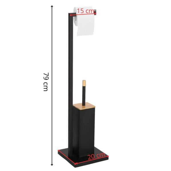 Stand cu perie WC si suport hartie igienica, metal si bambus, 79cm, negru - Image 11