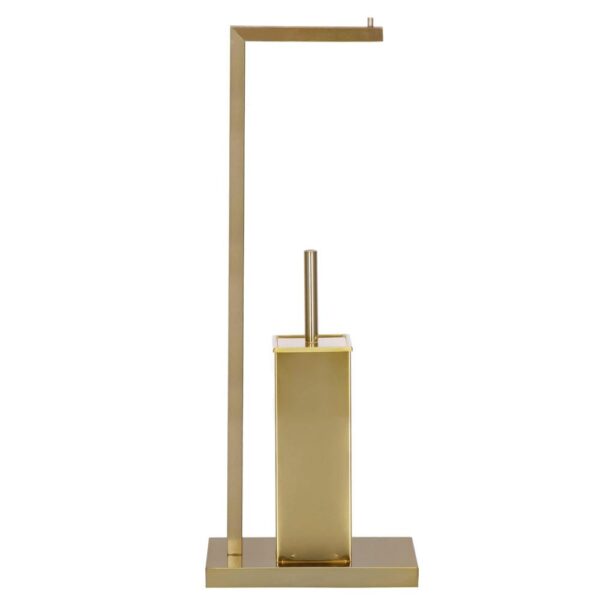 Stand cu perie WC si suport hartie igienica, metal si bambus, 67cm, auriu - Image 11