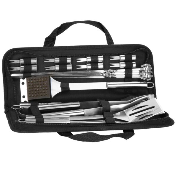 Rozsdamentes acél grillkiegészítő készlet, 20 darab, kefével, szállítótáskával - Image 11