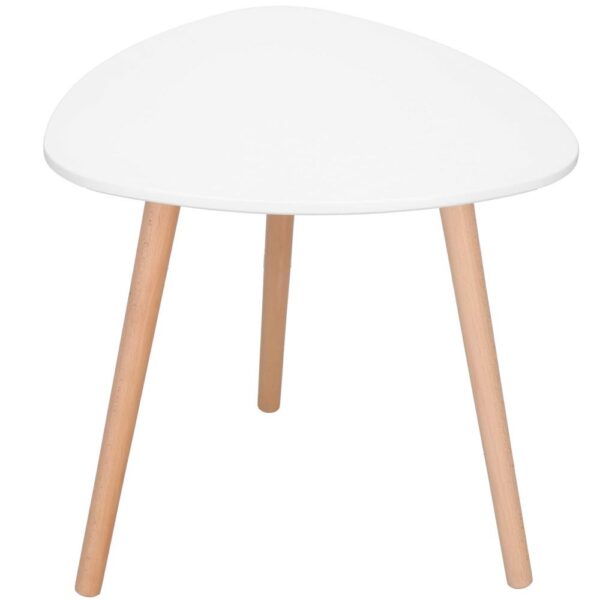 Dohányzóasztal, ovális, átmérő 50 cm, magasság 48 cm, MDF lap, fa lábak, Fehér