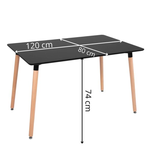 Konyhai étkezőasztal, téglalap alakú, 120x80x74 cm, MDF lap, fa lábak, Fekete - Image 12