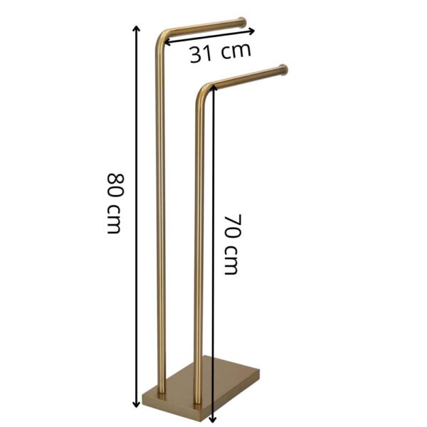Suport metalic de baie pentru prosoape, cu 2 brate, 80 cm, auriu mat - Image 5