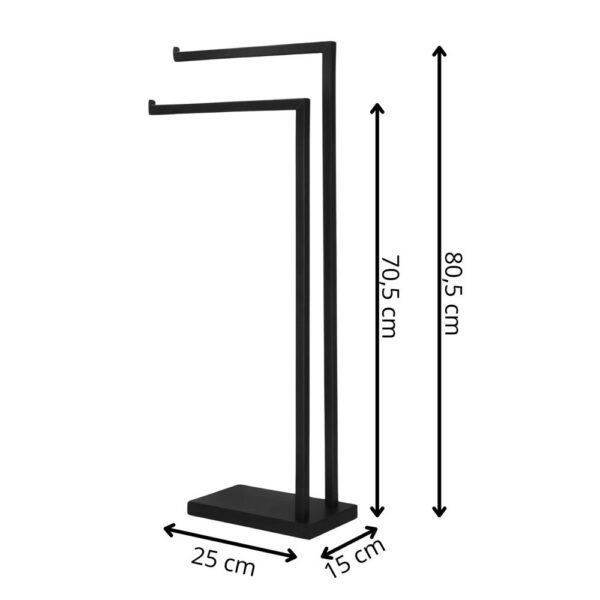 Suport metalic de baie pentru prosoape, cu 2 brate, 80 cm, negru mat - Image 12